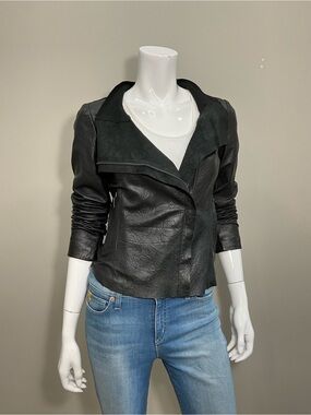 CIGNO NERO Lene 100% Genuine Leather Asymmetrical Moto Biker Jacket Black 36